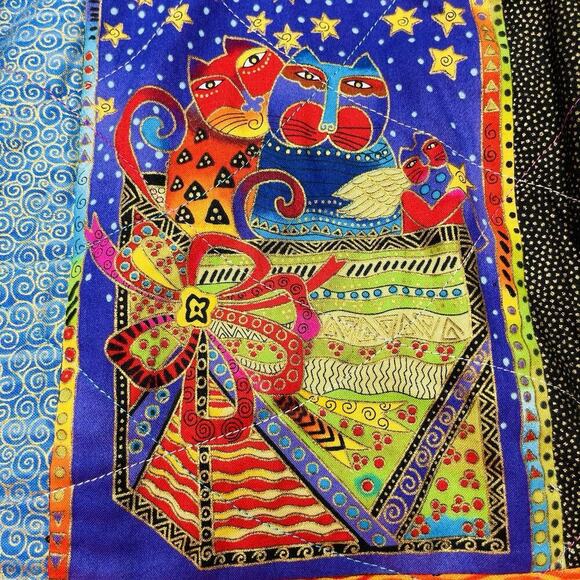 Handmade Quilted Patchwork Holiday Jacket Womens M Cats Birds Art to Wear - Picture 4 of 9